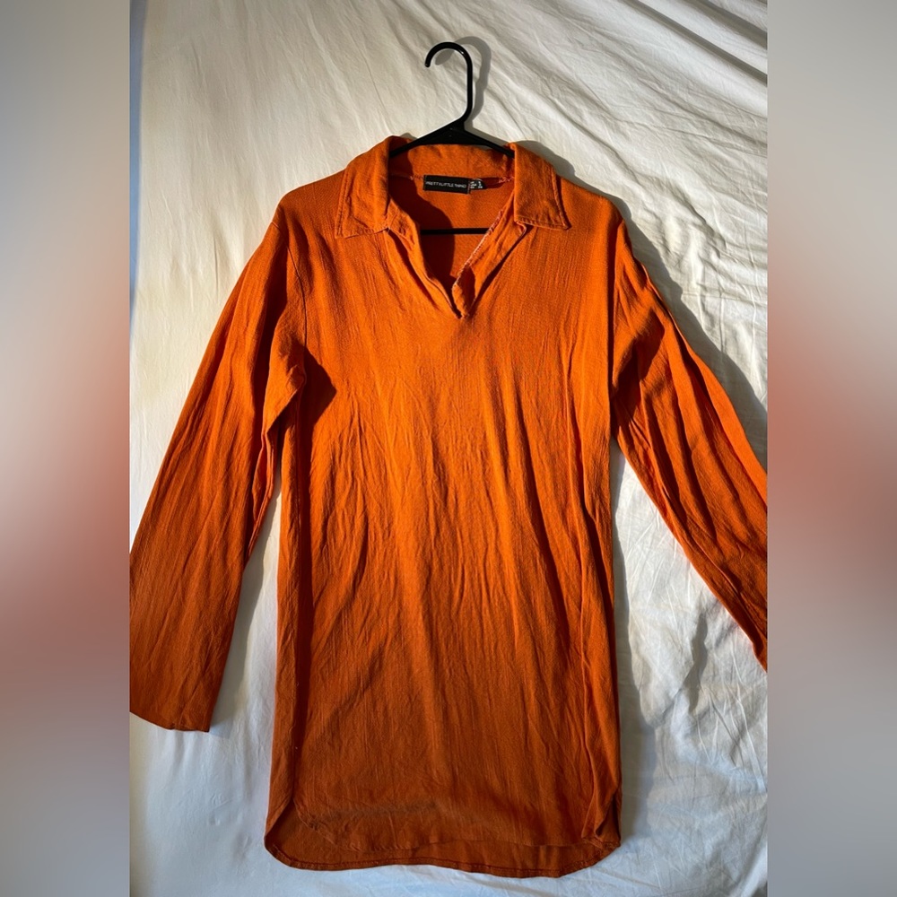 PLT deep orange linen dress